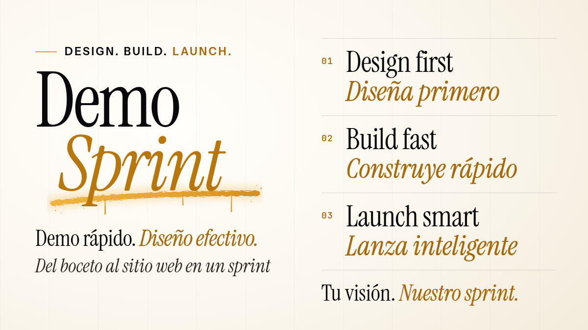 Demo Sprint bilingual EN and ES: design first, build fast, launch smart
